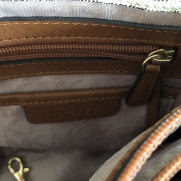 Michael Michael Kors Logo Print Shoulder Bag Creme and Brown - Picture 10 of 13